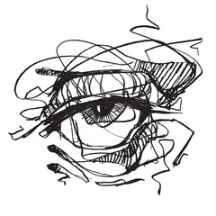 The human eye. Line drawing of the pupil. Sketch of a man's eye. part of the face