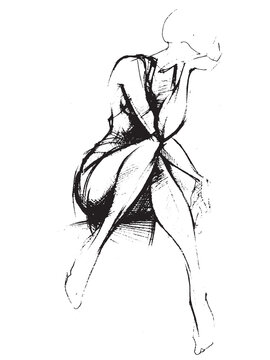 Line drawing of an abstract woman. Female body. Silhouette of a girl figure