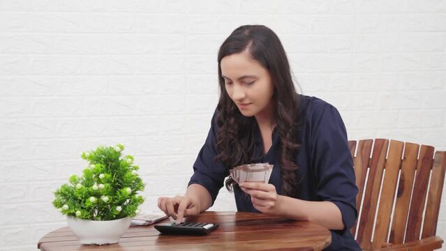 Happy Indian businesswoman couting money