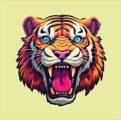 Tiger Head bold color mascott emblem vector illustration