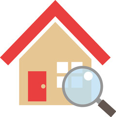 一戸建ての家と虫眼鏡のシンプルなイラスト