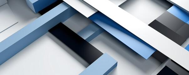 Poster, minimalism, white background, color blue, white, black, 3d styles, geometric lines realistic Generative AI