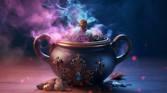 AI Generative Magical Witch Pot With Halloween Atmosphere 