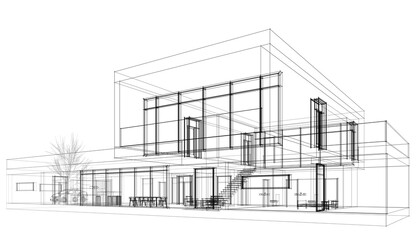Modern house architectural design 3d illustration