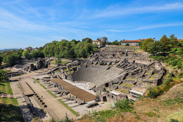 Ancient Theatre of Fourvière in Lyon, France. The substantial ruins of Roman theater now used for...