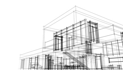 Modern house architectural design 3d illustration