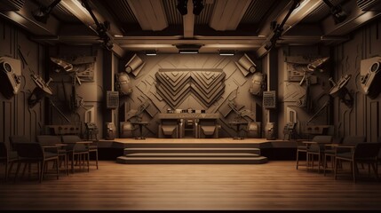 A beautiful gamer bunker background to promote products and services. War Games concept. Camouflage Style. Create with generative ai.
