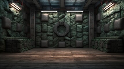 A beautiful gamer bunker background with space to promote products and services. War Games concept. Camouflage Style. Create with generative ai.