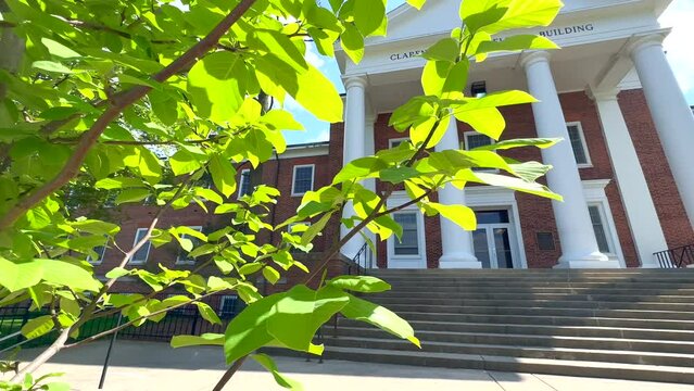 Cinematic Pan Shot of the Clarence Mitchell Jr. Building at the University of Maryland
