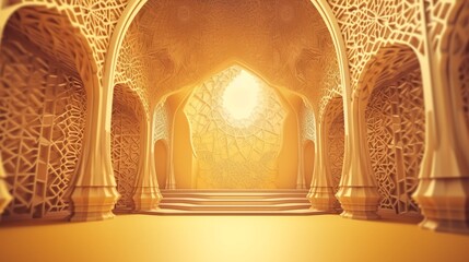 A beautiful islamic background with space to promote products and services in yellow color palette. Create with generative ai.