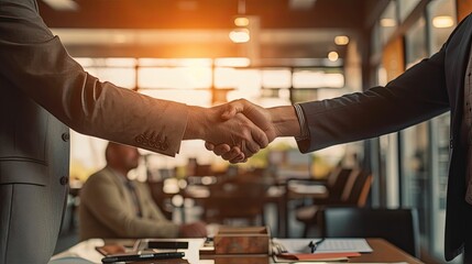 Men shaking hands, completing a successful business partnership deal, professional handshake, Generative AI