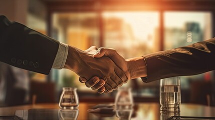 Men shaking hands, completing a successful business partnership deal, professional handshake, Generative AI