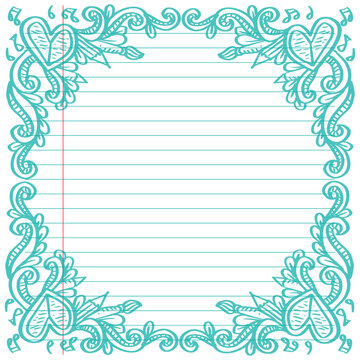 Doodle frame Back to school with note paper background.