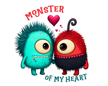 Monster Couple Valentine Clipart Created with Generative AI Tools