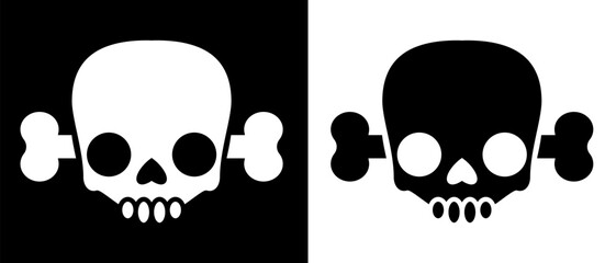 Skull crossbones sign. Skulls in cartoon flat style. Skull icons for Halloween design, horror decorations and app. Vector illustration isolated on background.