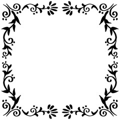 Fototapeta premium Doodle drawing floral frame background on black and white.