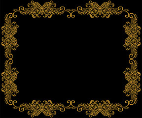 Doodle drawing gold floral frame background