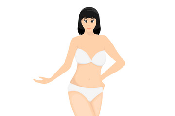 Cartoon woman wearing swimsuit on isolated background, Vector illustration.