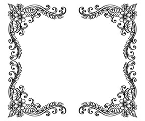 Hand drawn floral frame background on black and white