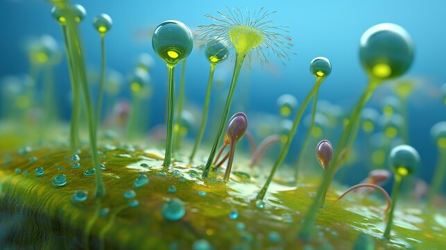 Fantastic abstract alien organic tissue. Microbiology research. Generative AI. Illustration for for banner, poster, cover, brochure or presentation.