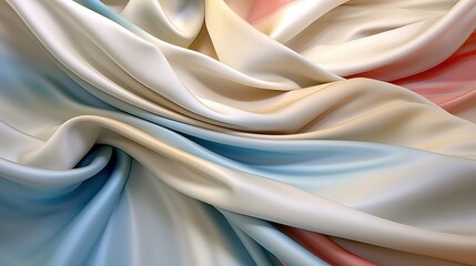 Fabric with pastel gradient. Wavy folds. Abstract elegant background for design. Delicate and elegant silk cloth. Generative AI. Illustration for banner, poster, cover, brochure or presentation.