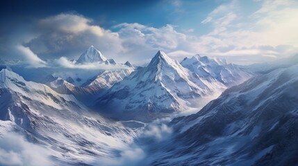 Obraz premium A beautiful realistic landscape with montains, clouds and ice. Create with generative ai.
