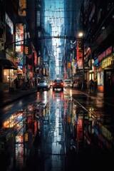 Fototapeta na wymiar Grid-based photoscape artfully juxtaposed within the chaotic environment of the city. Generative AI