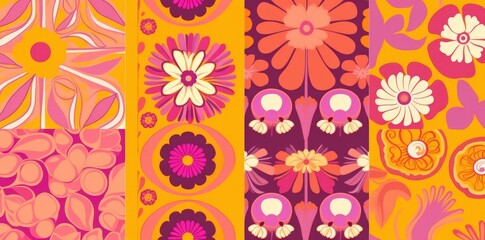 A set of hippie flower patterns, in the style of pop art. Generative AI