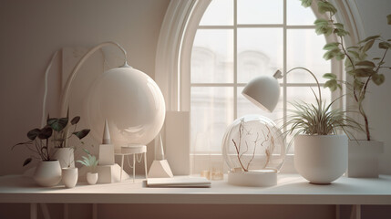 Abstract Modern Cream-White interior. Working Environment. Generative AI
