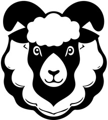 Sheep vector illustration in black and white, logo design of a domestic animal lamb
