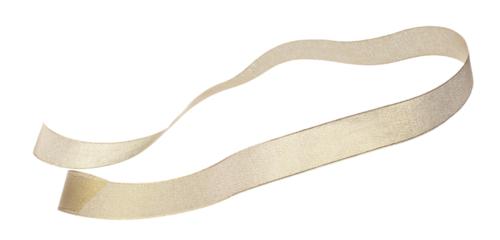 Gold ribbon long straight fly in air with curve roll shiny. Gold ribbon for present gift birthday party to wrap around decorate and make of textile cloth long straight. White background isolated