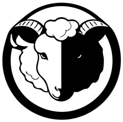 Sheep vector illustration in black and white, logo design of a domestic animal lamb