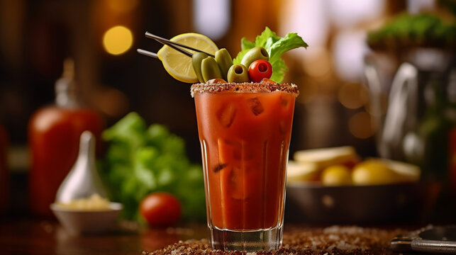 Ai generative gourmet bloody mary coctail in a elegant presentation 