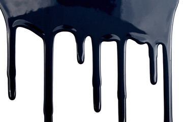 Paint drops flowing down on white paper. Black ink blots abstract background