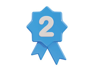 vector 3d number two badge with blue badge in vector illustration