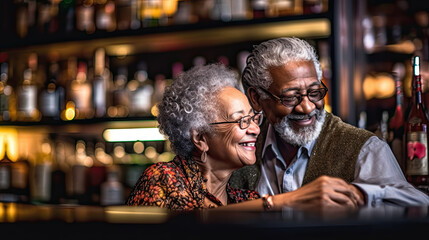 Portrait of smiling senior couple drinking in bar