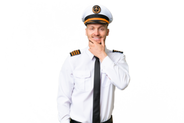 Airplane pilot man over isolated background smiling