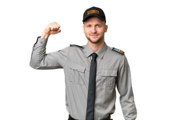 Young security caucasian man over isolated background doing strong gesture