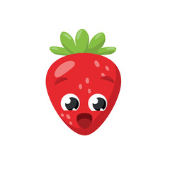 Obraz premium Vector Illustration Flat Strawberry Cute Character emotion expression isolated on white background, minimal style, Raw fresh fruit, Product mascot