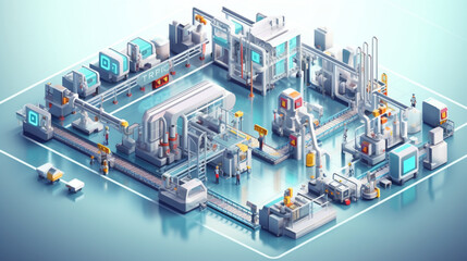 CNCフライス盤を備えた近代的な工場。明るくウルトラクリーンな整理整頓された生産工場やプラント。DX、インダストリー4.0コンセプトGenerativeAI