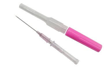 IV catheter with pink needle sheath placed isolate on transparent background