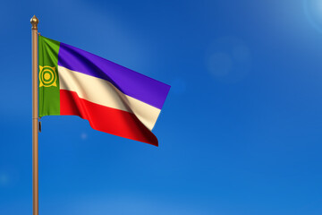 Khakassia. Flag blown by the wind with blue sky in the background