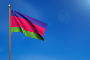 Kuban Peoples Republic. Flag blown by the wind with blue sky in the background