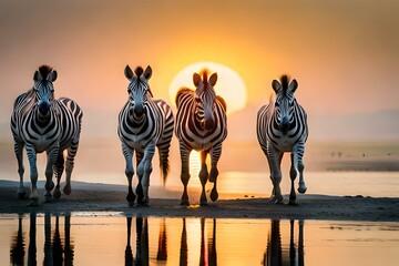 Fototapeta premium zebra at sunset