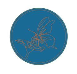 orange stripe emblem forming a butterfly on a blue background