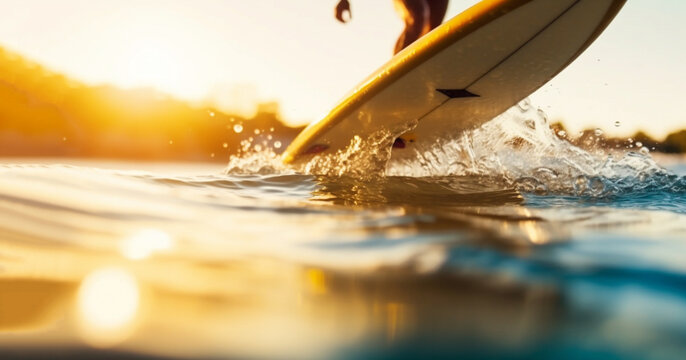colorful surfboards on the ocean waves, super close up with beautiful sunlight. colorful surf background
