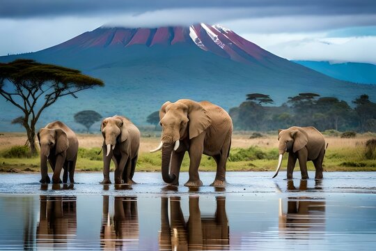 herd of elephants in the water