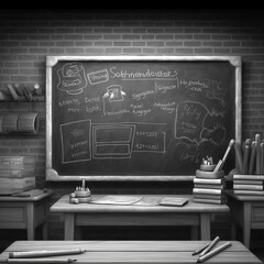 Blackboard. Monochrome 3D illustration. Generative AI. Can be used for educational materials, school-related designs, or marketing campaigns aimed at students and educational institutions.