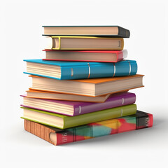 Textbooks stack on a white background. 3D illustration. Generative AI. Can be used for educational materials, school-related designs, or marketing campaigns aimed at students