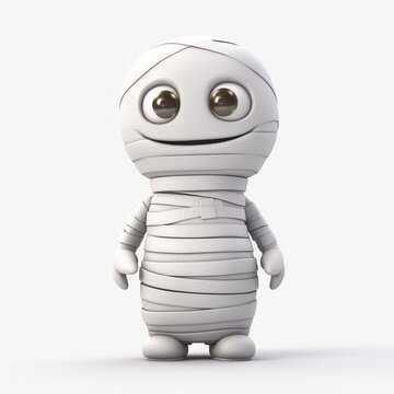 Sweet Mummia 3D illustration. Halloween character. Generative AI. Can be used as a captivating and enchanting design element for Halloween-themed marketing materials, party invitations